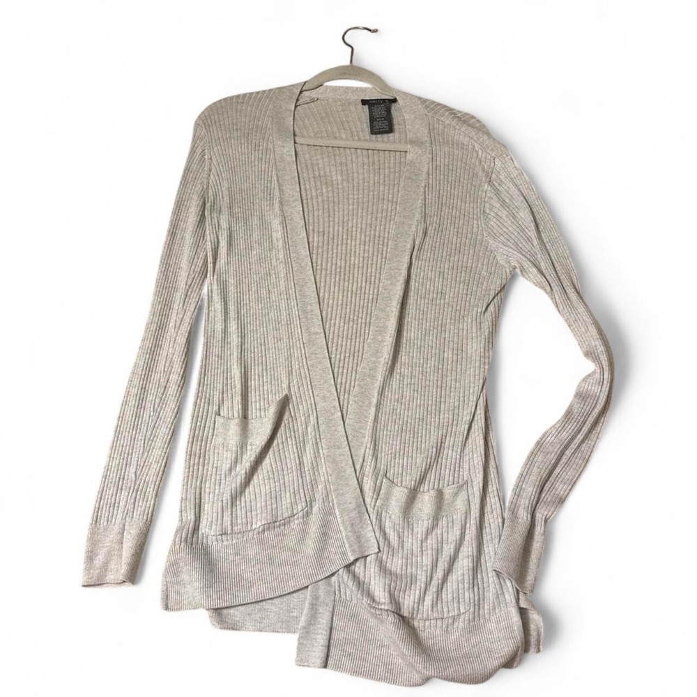 Matty M cream ribbed knit open-front cardigan